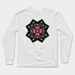 Eight-Pointed Mandala Green-Pink-White Long Sleeve T-Shirt